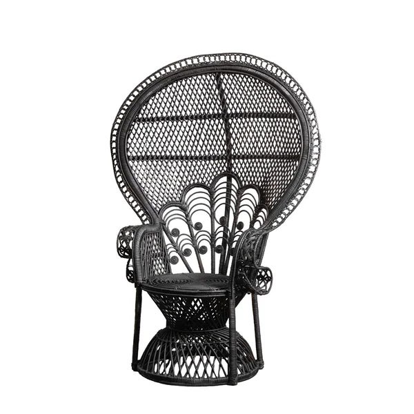 black painted rattan peacock chair W 44 x D 23 x H 64 inches