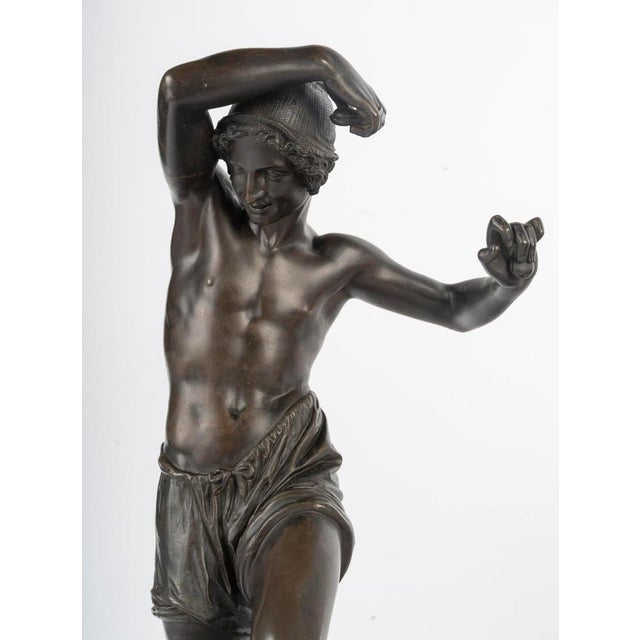 A pair of patinated bronze sculptures of two neapolitan dancers, napoleon iii period, 19th century by francisque duret. H:...