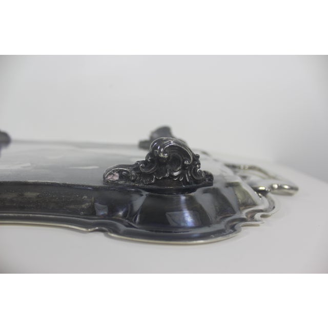 Extra Large Butler’s Tray Silver Plated Rectangular Platter Vintage Plate Ornate Floral Handles Embossed Acanthus Leaf Serving For Sale - Image 16 of 17