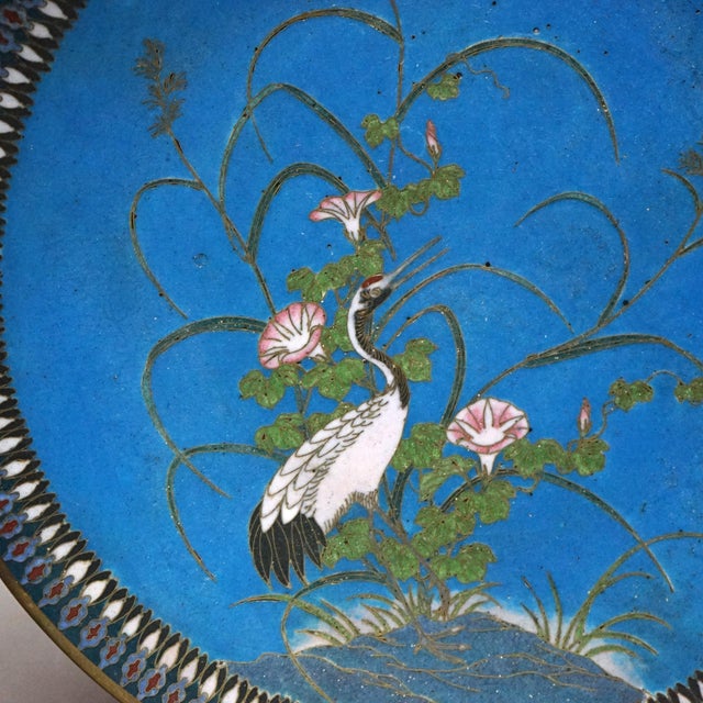 Japanese Japanese Meiji Cloisonne Enameled Figural Charger With Marsh Scene & Heron 20th Century For Sale - Image 3 of 7