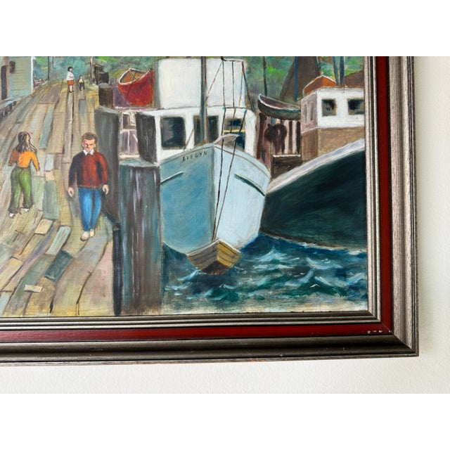 1960's Dan Steinberg Harbor Stroll - Landscape Scene Oil Painting, Framed/ Sold For Sale - Image 10 of 12