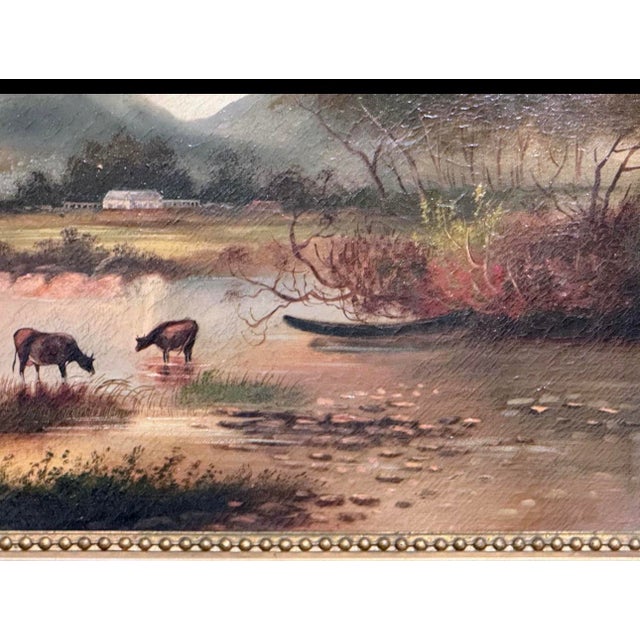 Textile 19th-Century Pastoral Landscape Oil Painting For Sale - Image 7 of 7