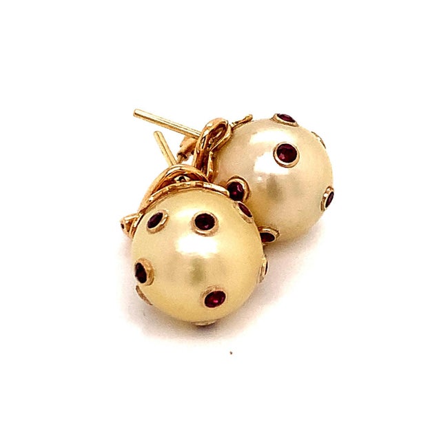South Sea Pearl Ruby Earrings 14k Gold 0.27ctw Certified For Sale - Image 12 of 14