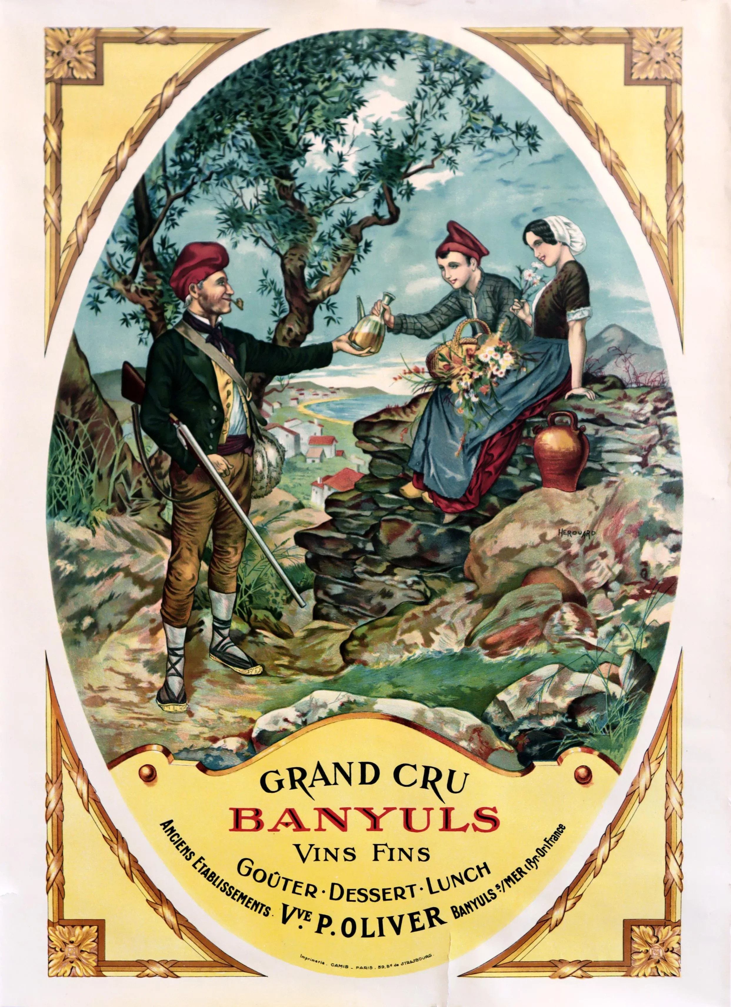 1900 French Wine Poster - Grand Cru Banyuls, Vve. P. Oliver | Chairish