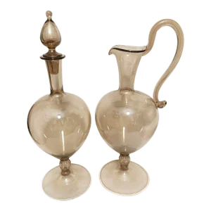 1920s Murano Style Glass Pitcher & Decanter Styled After Vittorio Zecchin, for Cappellin & Venini