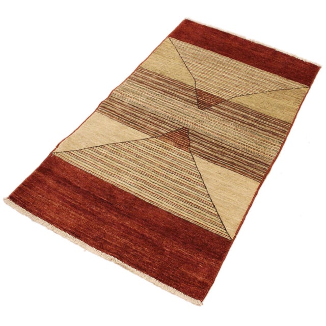Abstract Abstract Gabbeh Beige/Red Wool Rug - 2'11'' X 5'1'' For Sale - Image 3 of 10