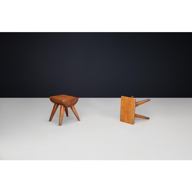 Wood Brutalist Pine Stool, France, 1960s For Sale - Image 7 of 10