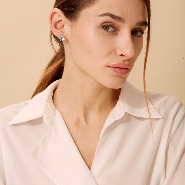 Contemporary Syna Blue Topaz Yellow Gold Earrings with Diamonds, a Pair For Sale - Image 3 of 4