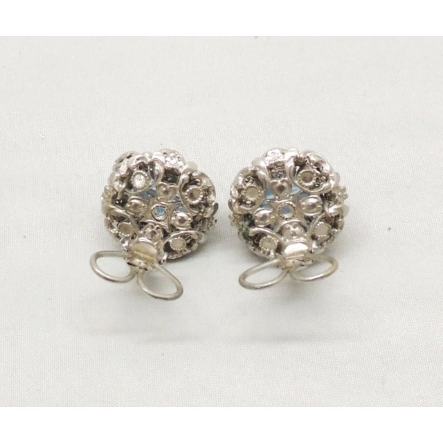 Metal Vintage 1960s Signed Napier Rhodium Plated Blue Bead Clip Earrings, 2 Pieces For Sale - Image 7 of 7