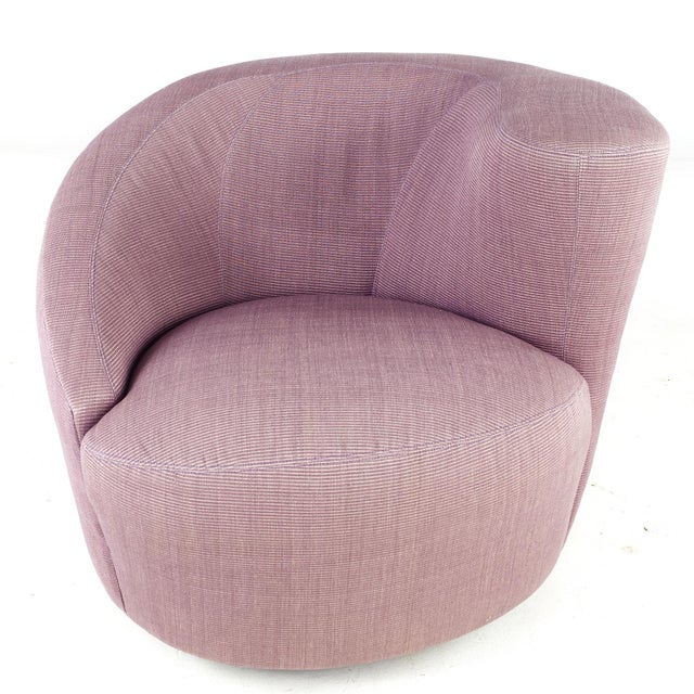 Vladimir Kagan Style Mid Century Nautilus Purple Swivel Lounge Chairs - Pair For Sale - Image 12 of 12