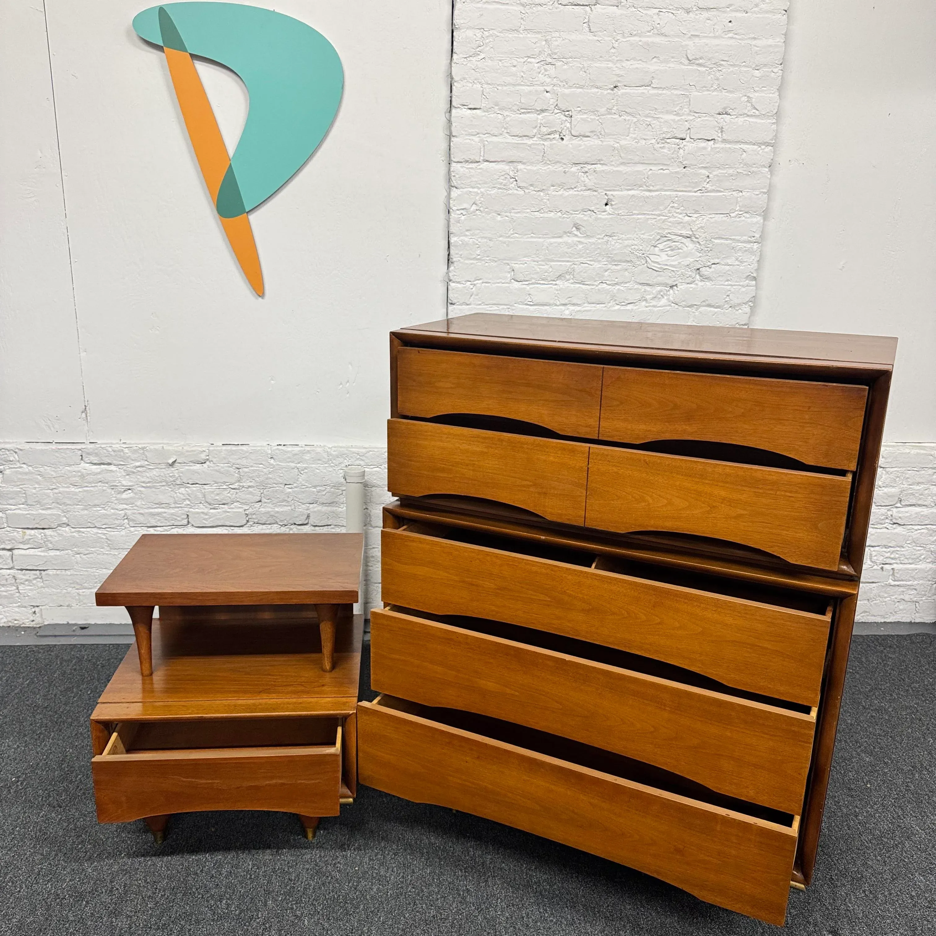 Kent Coffey Elegante Highboy Dresser and Nightstand 1960s
