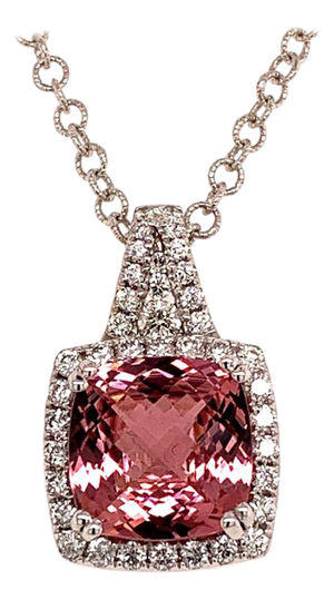Diamond Rubellite Tourmaline Necklace 5.47 TCW 18k Gold Certified