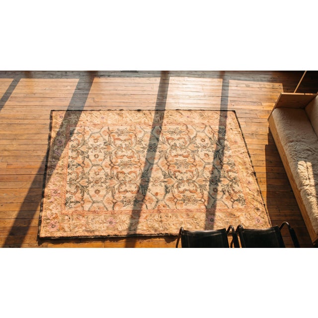 Taupe 1920s Ivory Taupe Orange Antique N. Indian Agra Cotton Carpet 4'6" X 7'4" Geometric Rug For Sale - Image 8 of 9