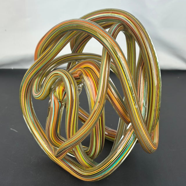 Large Zanetti Style Murano Glass Multi-Color Striped Twisted and Knotted Rope Sculpture For Sale - Image 12 of 13