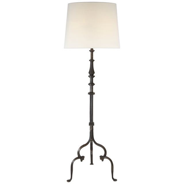 Transitional Suzanne Kasler by Visual Comfort Signature Madeleine Floor Lamp in Aged Iron with Linen Shade For Sale - Image 3 of 3