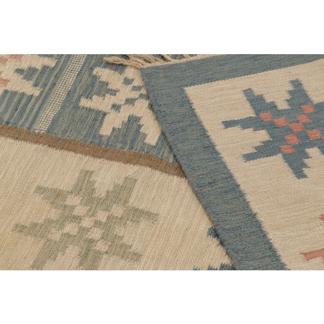 Vintage Swedish Kilim With Geometric Folk Motifs in Beige & Teal - Rug & Kilim For Sale - Image 9 of 9