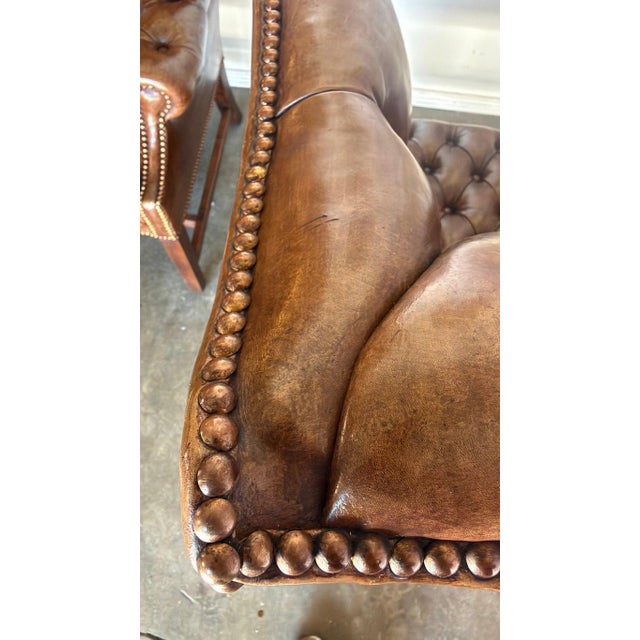Georgian Wingback Armchairs, Leather Upholstery, Circa 1940s For Sale - Image 15 of 17