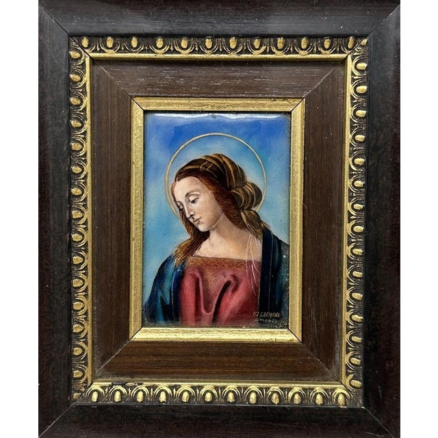 Stunning Hand Painted French Miniature Enamel on Copper depicting a portrait religous view of the Virgin Mary, complete...