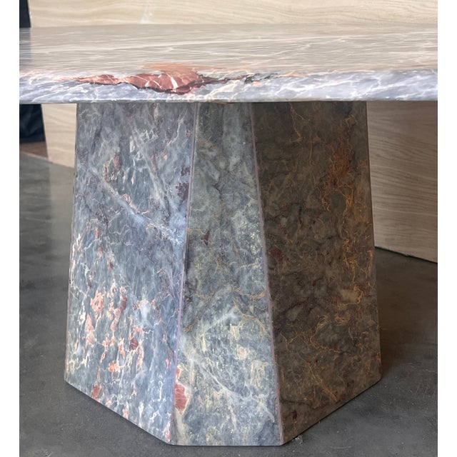 1970s Substantial White, Grey, Black, Pink Marble Coffee Table, Sculptural Base For Sale - Image 6 of 9