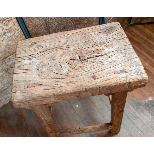 19th Century Chinese Distressed Elm Wood Side Table or Stool For Sale - Image 10 of 16