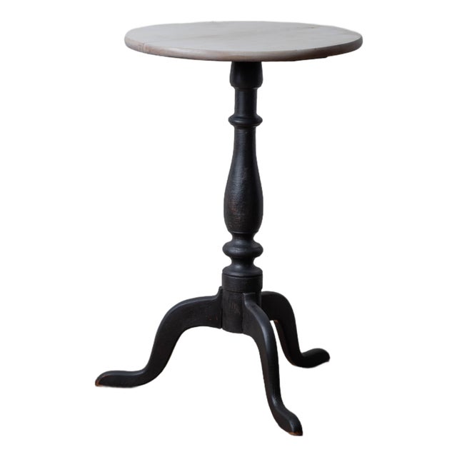 New England Queen Anne Cherry Candle Stand in Black, c.1760 For Sale