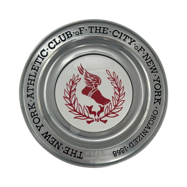 Metal Vintage New York Athletic Club 1987 Women's Doubles Pewter Plate Plaque 11"d For Sale - Image 7 of 8