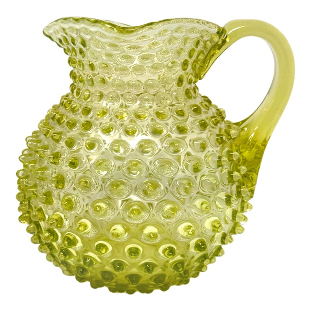 Antique Victorian Hobbs Brockunier Uranium Glass Hobnail Pitcher For Sale