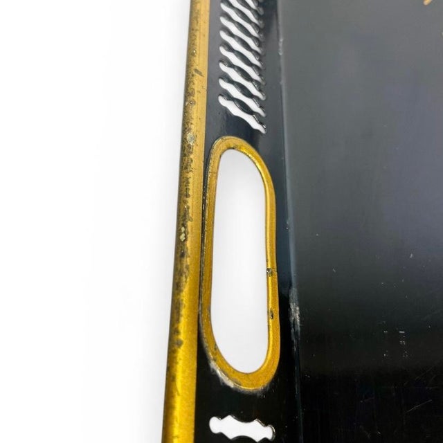 Black & Gold Tole Tray – Hollywood Regency Hunt Scene, Fornasetti Style, Large Decorative Tray For Sale - Image 9 of 10