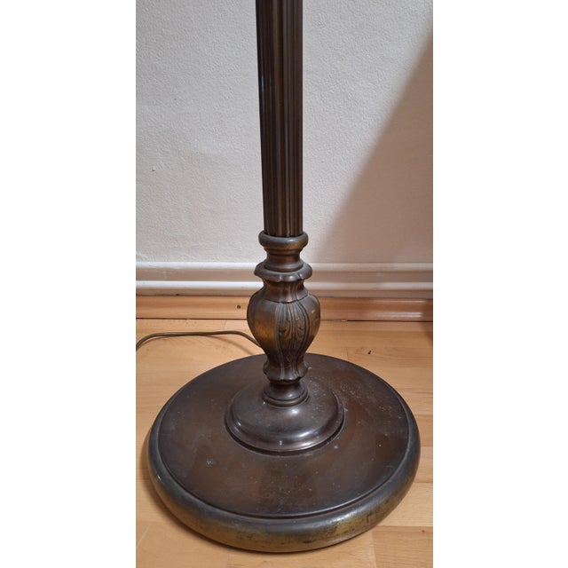 German Art Deco Floor Lamp with Patinated Brass Base and Handmade Flower Shade, 1930s For Sale - Image 9 of 13