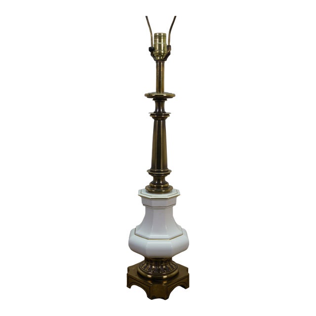 Stiffel Mid Century Hollywood Regency Brass & Porcelain Table Lamp MCM 37” For Sale