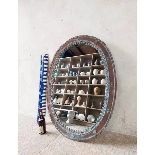 Victorian Antique Large Zinc and Tin Oval Outdoor Mirror For Sale - Image 3 of 5