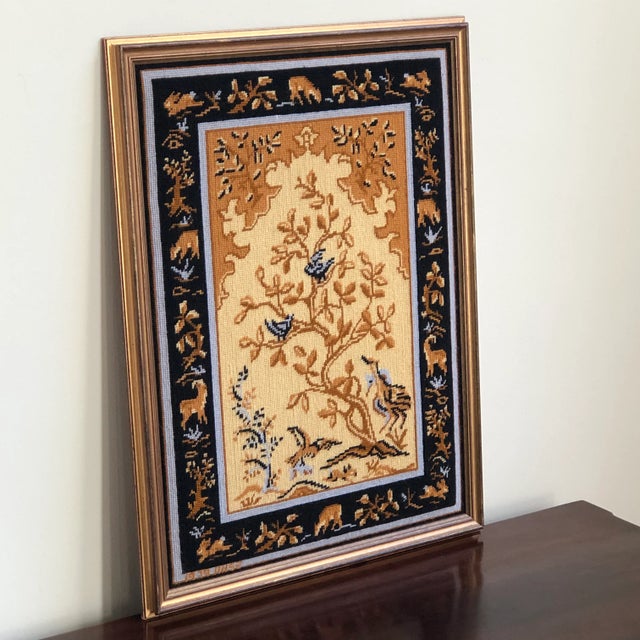 Traditional 1979 Vintage Persian Tapestry Needlepoint — Framed For Sale - Image 3 of 9