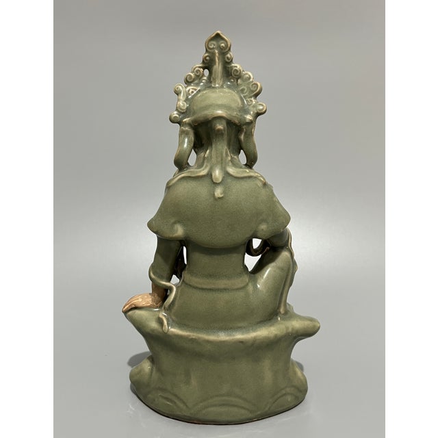 Vintage‑Style Chinese Longquan Celadon Guanyin Statue For Sale - Image 4 of 6
