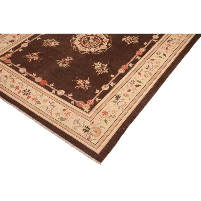 Bohemian Heriz Ziegler Brown Beige Hand-Knotted Rug - 8'4'' X 9'9'' For Sale - Image 4 of 8