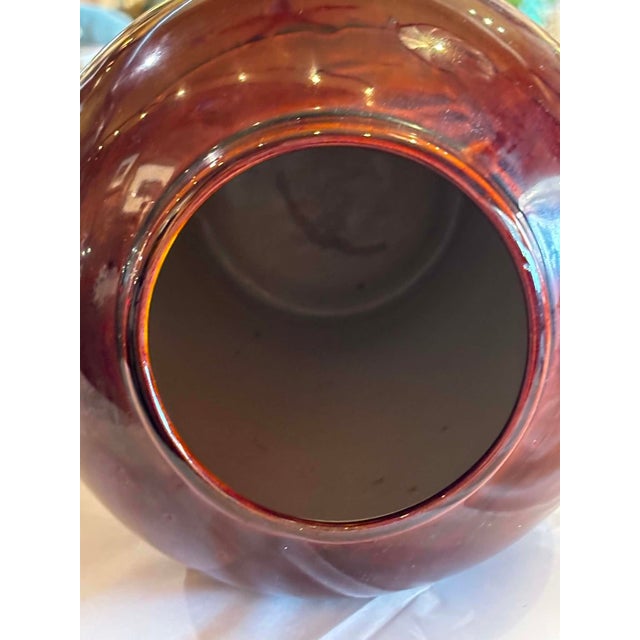 Ceramic Glazed Ceramic Brown and Orange Leaf Motif Large Vase For Sale - Image 7 of 8