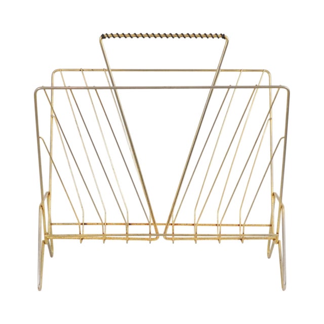 Mid-Century Modern Vintage Wire Metal Magazine Rack, 1960s For Sale - Image 3 of 15