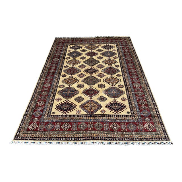 Hand-Knotted Afghan Kazak Wool Area Rug - 8'10" X 11'10" For Sale