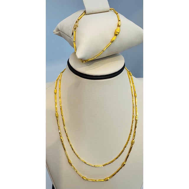 Modern 6.6 Gm Pure 22 Karat Yellow Gold Handmade Chain + Bracelet , 37 " Long For Sale - Image 3 of 8