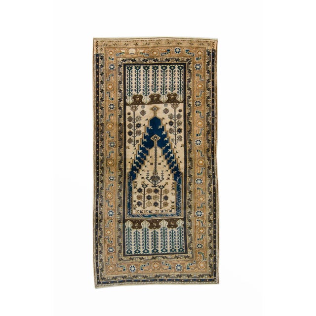 1940s Ink Blue Beige Geometric Hand-Knotted Rug - 4'1" X 7'11" For Sale - Image 11 of 11