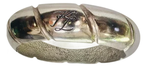 1980s Karl Lagerfeld Silver Plate Carved "KL"in Script Bangle Monogram Bracelet