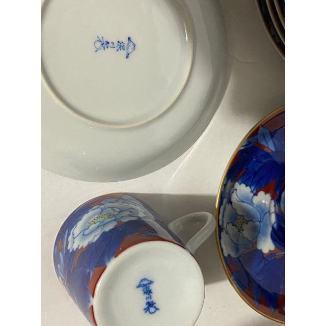 Fukagawa Early 20th Century Arita Fukagawa Hand Painted Cups & Saucers- 16 Pieces For Sale - Image 4 of 5