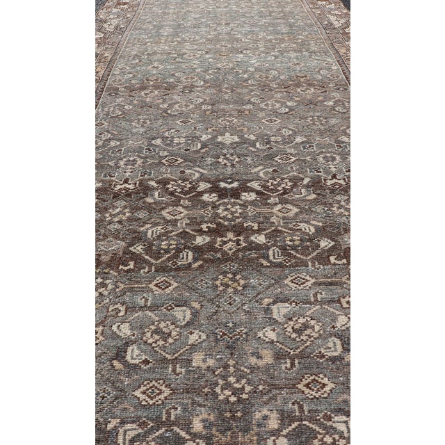 Early 20th Century Antique Persian Malayer Runner With All Over Herati Design in Blue and Brown For Sale - Image 5 of 12