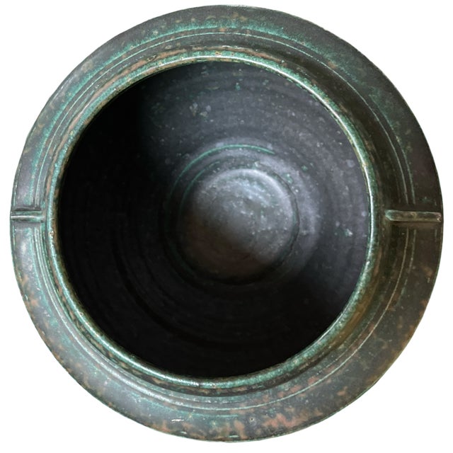 Axel Salto Signed Hand-Thrown Studio Pottery Vase With Verdigris Glaze | Brutalist / Axel Salto–Inspired | Dated 2008 For Sale - Image 4 of 7