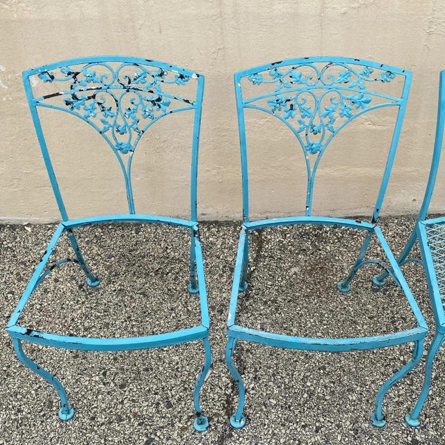 Vintage Woodard Orleans Pattern Wrought Iron Garden Patio Dining Chairs Set of 4 For Sale In Philadelphia - Image 6 of 9