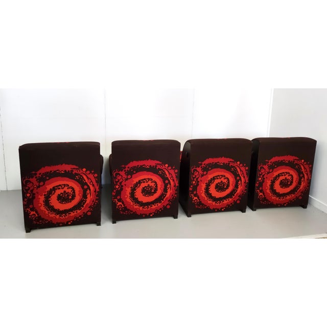 Italian Brown Lounge Chairs with Orange Red Spiral Motifs, 1970s, Set of 4 For Sale - Image 13 of 15