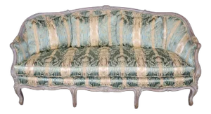 Fine Carved Disressed Painted Louis XV Settee Canape Possible Green Silk Damask