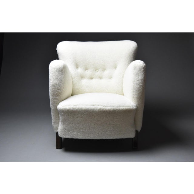 White Danish Wingback Armchair in Wool Upholstery, 1940s For Sale - Image 8 of 11