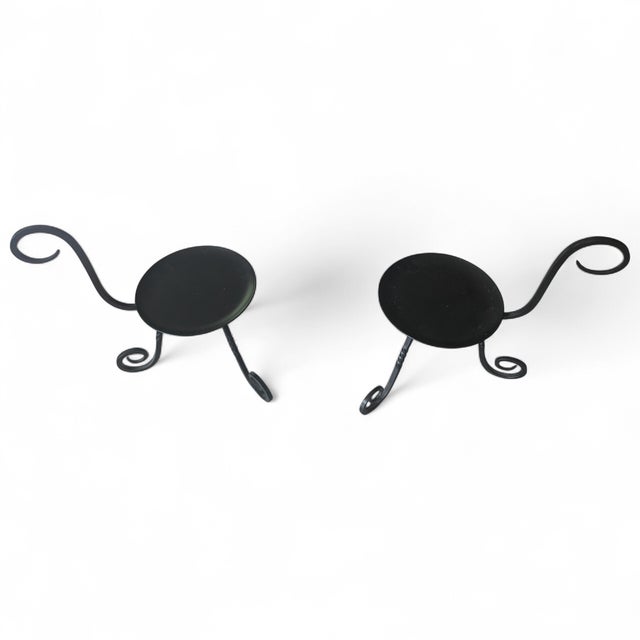 Vintage Forged Wrought Iron Candle Stand Holders- A Pair For Sale - Image 11 of 12