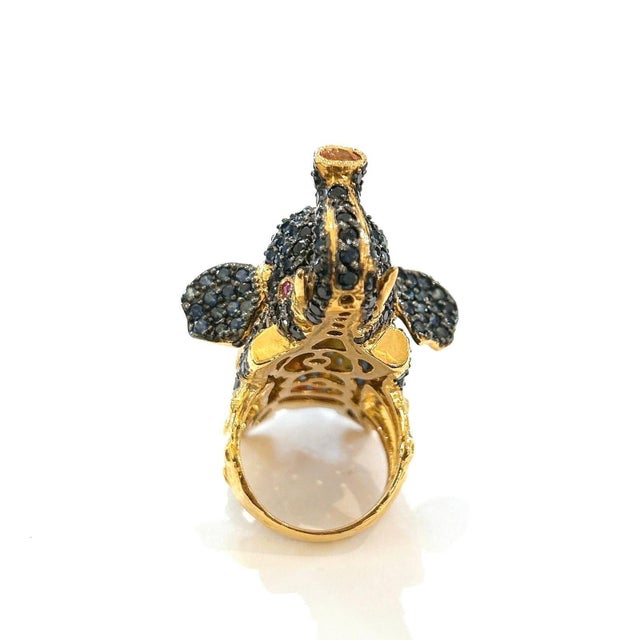 Bochic "Orient" Ruby, Emerald & Sapphire Elephant Rings Set In 18K Gold & Silver For Sale - Image 18 of 18