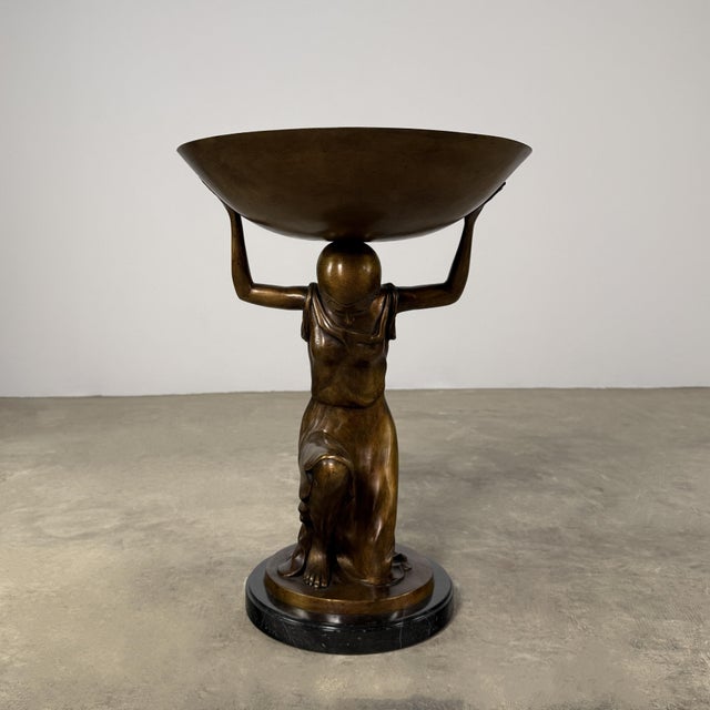 Bronze Female Figure, Centerpiece Bowl / Tray on Marble - 21” H For Sale In Dallas - Image 6 of 10